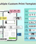 Multiple custom print templates on screen of Pocket Sized Bluetooth Label Maker With Tape P21 Wireless Printer For School Office And Home Use, Ultra Lightweight And Compact, Prints On The Go With Multiple Templates In White.