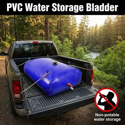 Heavy Duty 1000 Liter Foldable Water Storage Bladder Portable Tank in truck bed for camping, thick PVC, UV safe, 264 gallons