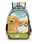 Sunny Grass Pet Duo Printed Unisex Backpack Large Capacity With Durable Polyester featuring dog and cat illustration
