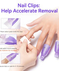 20 Piece Nail Remover Clips Kit For Fingers And Toes Reusable Gel Soak Off Clips with double ended cuticle pusher in use demonstration