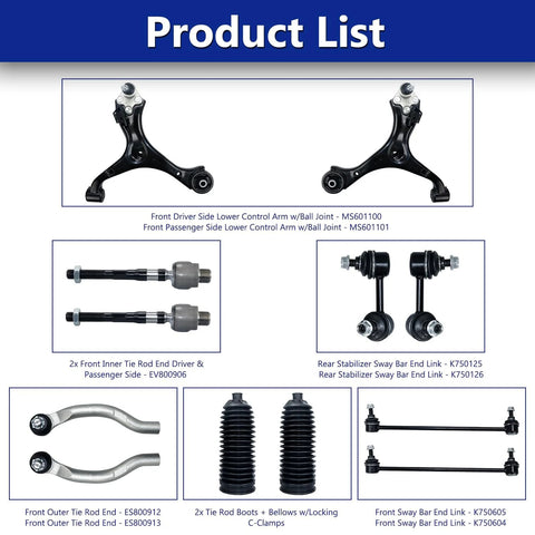Front Lower Control Arm With Ball Joint And Sway Bar Links Suspension Kit Replacement For 2013 2015 Honda Civic 12 Piece DIY Upgrade
