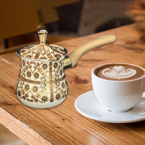 Stainless Steel Turkish Coffee Pot With Long Wooden Handle, Milk Warmer And Butter Melter, Multipurpose Kitchen Accessory
