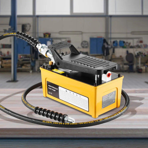 10,000 PSI Air Hydraulic Pump With Aluminum Shell, Foot Treadle Actuated, 0.42 Gal Reservoir, NPT 3/8 Inch Outlet, NPT 1/4 Inch Inlet, Beefy Shop Ready Auto Repair Frame Machine And Hydraulic Press Workhorse