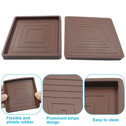 4 Pack 3.5 Inch Brown Rubber Square Furniture Coasters, Non Slip Caster Cups For Hardwood Floors, showing flexible, stripe design