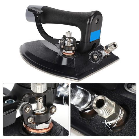 Close-up of Heavy Duty Industrial Steam Iron With Automatic Full Press Boiler showing robust handle and steam connection.