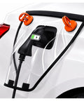 Hella Tough EV Charging Port Cover With Heavy Duty Magnets And Lock Tight Suction protecting EV connector on white car.