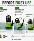 Before first use instructions for Heavy Duty Submersible Sump Pump Crafted For Rapid Pool Draining And Quick Flood Pickup.