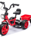 12V Kids Ride On Electric Tricycle With Stable Triangular Frame And Low Center Of Gravity, Adjustable Seat, Wide EVA Wheels, LED Headlight, Removable Storage Basket, Safe Easy Grip Pedals For Young Riders, red side view