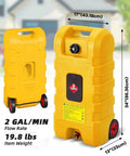 Garvee 15 Gal Gas Caddy Heavy Duty Gas Can With Manual Fuel Transfer Pump, yellow, HDPE, 34 inches tall, 2 GPM flow rate.