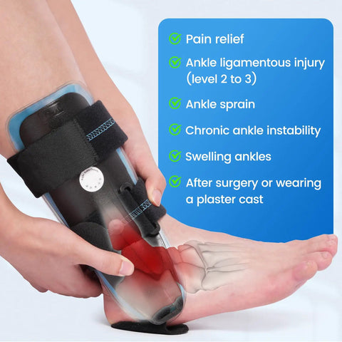 Gel Foam Ankle Stabilizer Brace With Adjustable Rigid Stirrup for Sprains and Tendonitis Relief, right foot small size shown on ankle