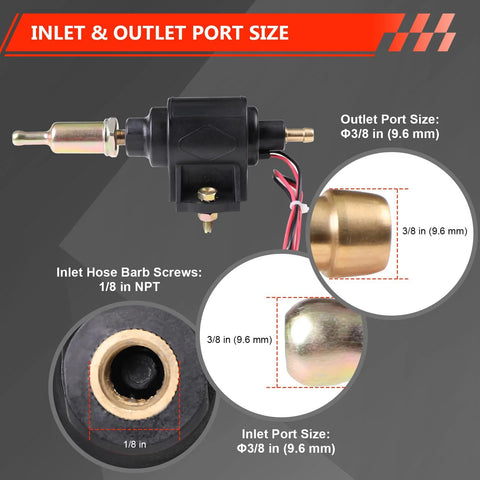 12V Electric Fuel Pump For Cars, Trucks, Boats And Generators, Delivers 2 To 3.5 PSI, 28 GPH Flow, 3/8 Inch Inlet and Outlet Sizes