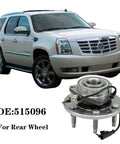 Front Wheel Hub And Bearing Assembly For Chevy Tahoe Silverado 1500 Suburban Avalanche Escalade Yukon Sierra 4WD 2007 2014 Replacement Premium OEM Grade With Durable Bearings And Easy Install shown next to vehicle.