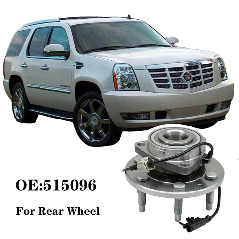 Front Wheel Hub And Bearing Assembly For Chevy Tahoe Silverado 1500 Suburban Avalanche Escalade Yukon Sierra 4WD 2007 2014 Replacement Premium OEM Grade With Durable Bearings And Easy Install shown next to vehicle.