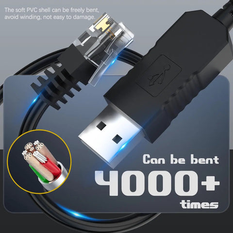Replacement Radar Detector Cable USB to RJ11 Power Cord 5 Feet Long No Fuss 5V USB A Port detail showing flexible cable design