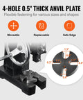 1 Ton Manual Arbor Press With Handwheel Built To Last Heavy Duty Desktop Press For Precision Stamping Bending And Forming On Cast Iron Frame 5.9 Inch Stroke with 4-hole 0.5 inch thick anvil plate visible.