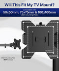 Built Tough VESA Adapter Bracket For TVs And Monitors Max 42 Inches highlighting compatible 50x50mm, 75x75mm, 100x100mm mounting plates.