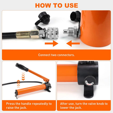 Nilight 20T hydraulic jack porta power kit, orange with two metal connectors and manual pump