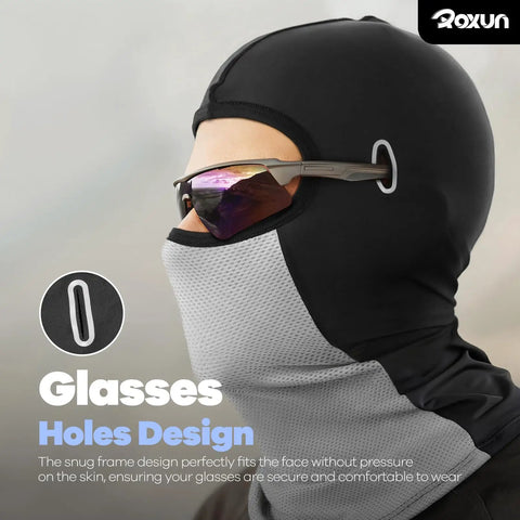 Side view of Ice Silk Cooling Balaclava Face Mask with sunglass fitting design, ideal for summer cycling and sun protection.