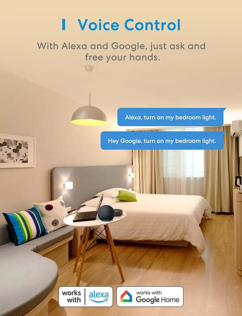 Bedroom using 3 Way Smart Dimmer Switch Kit For Dimmable LED Lights, Halogen, And Incandescent with Alexa and Google Voice Control.