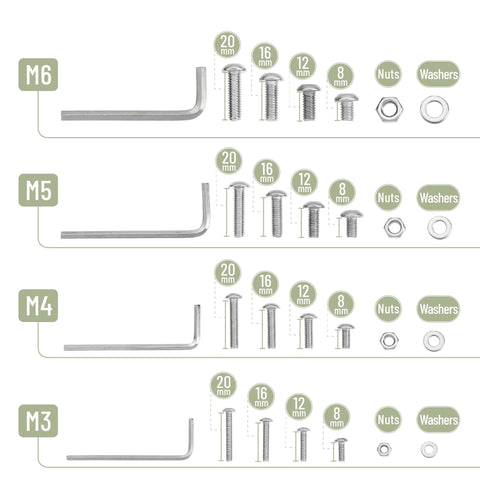 Stainless Steel Fastener Kit With 810 Pieces Nuts Bolts And Washers For DIY Projects M3 M4 M5 M6 sizes shown