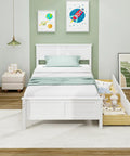 Solid Wood Twin Platform Bed With Two Smooth Rolling Storage Drawers And A Clean White Headboard in a cozy bedroom setting.