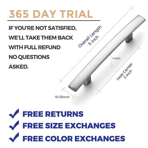 Curved Cabinet Pulls Five And Three Sixteenth Inch Brushed Nickel Zinc Alloy 30 Pack No Fuss Easy Grip Kitchen Cupboard Handles