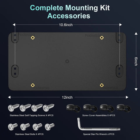 Complete Mercedes-Benz Rear License Plate Bracket Frame Mount Kit For 2008-2025 Cars And SUVs with screws and tools layout