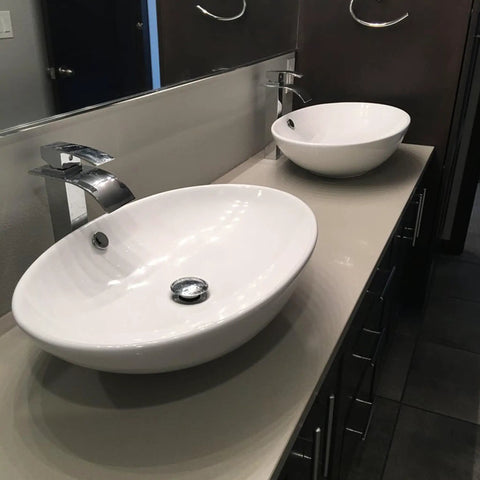 Single Lever Modern Vessel Chrome Faucet For Deck Mount One Hole Install, 1.5 Inch Hole, Rock Solid Brass Construction in bathroom