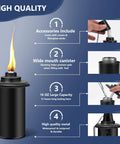 Diagram illustrating Six Pack Citronella Torch Replacement Canisters 16 Oz Refillable Torches with Wicks for Outdoor Use