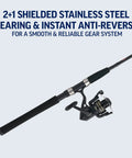 Wrath II 7 Foot Spinning Rod And Reel Combo 3000 Size with stainless steel bearings, black handle grip and visible reel details