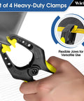 6-inch heavy-duty plastic spring clamps, pack of 4, black with yellow jaw tips