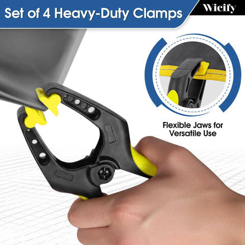 6-inch heavy-duty plastic spring clamps, pack of 4, black with yellow jaw tips