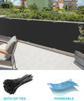 Privacy Screen For Balcony And Deck 3Ft By 15Ft Outdoor Railing Covers Black Net Mesh With Zip Ties installed on railing