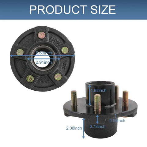 Trailer Idler Hub Kit Five On Four Point Five Inch Bolt Pattern For 3500 Lb Axles One Half Inch Twenty Thread dimensions view