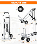 Heavy Duty 4 In 1 Convertible Hand Truck Dolly Cart With 1000 Lbs Capacity showing dimensions and design features for versatile hauling.