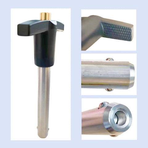 Locking Pin With Push Button Quick Release And Safety Rope, 304 Stainless Steel, 6mm Dia X 116.5mm Length, Close-up Views