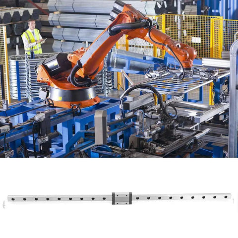 MGN12H Black Miniature Linear Rail Guide 12mm Width with Slide Block on automated factory line, Compact Linear Motion Rail System (500mm)