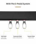 Close-up of 3-pedal system for Beefy Solid Wood Piano Stand With 3 Pedal Unit System For Yamaha P223 P145 Digital Pianos Keyboards.