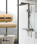 Heavy Duty Brushed Nickel Glass Shower Door Hinges For 90 Degree Corner Mount With Soft Rubber Gasket To Prevent Scratches And Damage Durable Bathroom Hardware Replacement Easy To Install Secure Fit Pair installed with shower feature display at 25 degrees