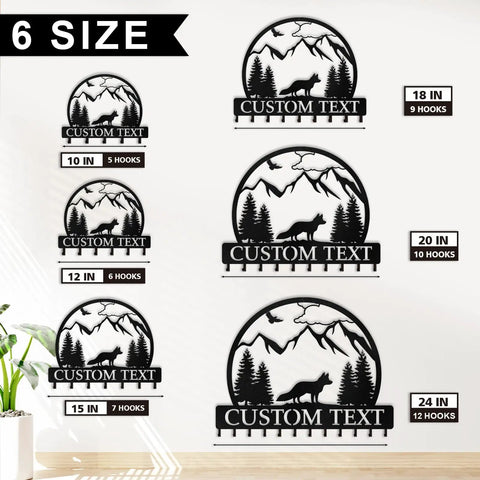 Personalized Lion Key Holder For Wall Custom Family Name Metal Key Organizer, 6 sizes, mountain and lion silhouette design
