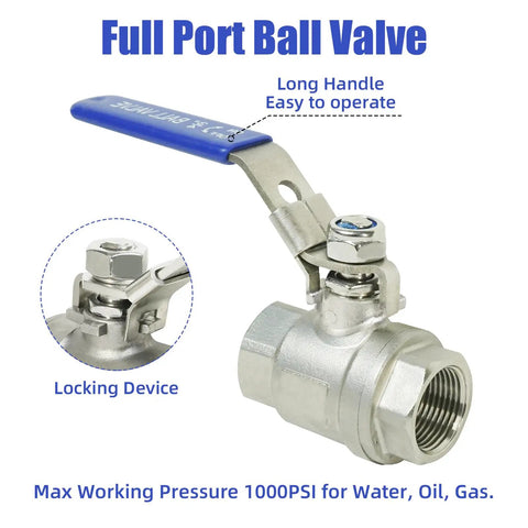 Four Pack Three Quarter Inch Full Port Ball Valve Set In 304 Stainless Steel NPT Female Heavy Duty Shutoff With Locking Device