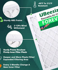 Keep Your Home Air Fresh With This 20x20x1 Inches MERV 13 MPR 1800 Deep Pleated Furnace And AC Filter Nine Pack With Reusable ABS Frame Breathe Fresher Cleaner Air For Dust Pollen Pet Dander Smog And Allergies shown with recyclable packaging and wind resistance feature diagram.