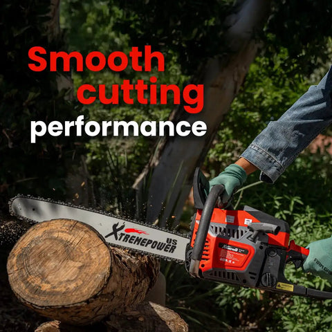 Person using 22 Inch Gas Chainsaw With 58cc 2-Stroke Engine, Aluminum Frame, Automatic Chain Oiler, Quick Release Air Filter