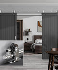5 Foot Top Mount Sliding Barn Door Hardware Kit In Stainless Steel Heavy Duty Track System For Double Doors Installed