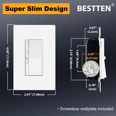 Dead Smooth 0-10V Dimmer Switch For Zero Fuss Single Pole Or Three Way Control Quiet Rocker Action tight build with size dimensions.