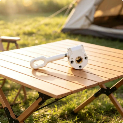 Compact White Awning Machine Head Replacement Crank Box Hardware For Deck on wooden table outdoors