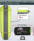 All Season Self Inflating Camping Pad With 4.3 R-Value Insulated Foam dimensions and thickness details