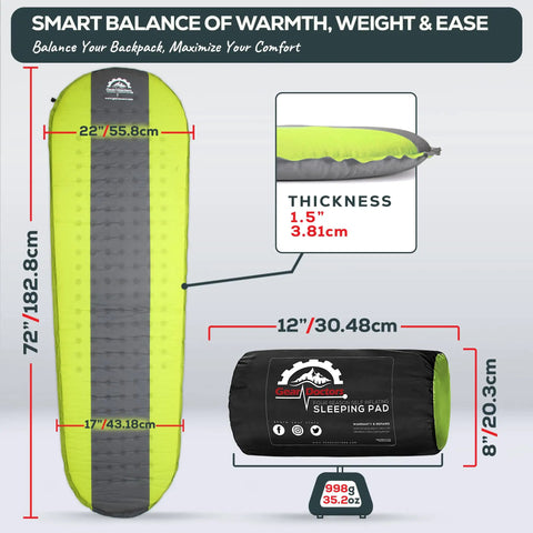 All Season Self Inflating Camping Pad With 4.3 R-Value Insulated Foam dimensions and thickness details
