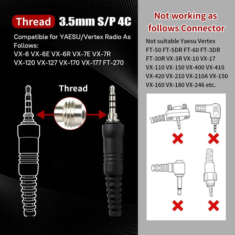 G Shape Earpiece Walkie Talkie Mic Headset connector compatibility guide showing correct and incorrect plug types