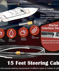 Diagram of 15 feet steering cable for Rotary Marine Steering System Kit With 15 Feet Steering Cable And 13.5 Inch Wheel For Old School Mechanical Manual Steering On Yachts, Fishing Boats And Other Watercraft, showing marine flat interface design.